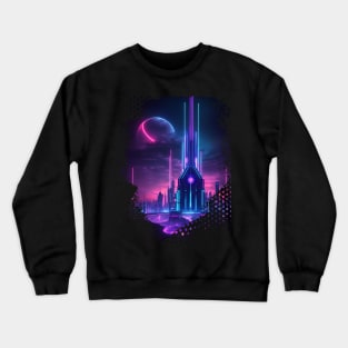 Neon City Night Landscape - AI Art Crewneck Sweatshirt